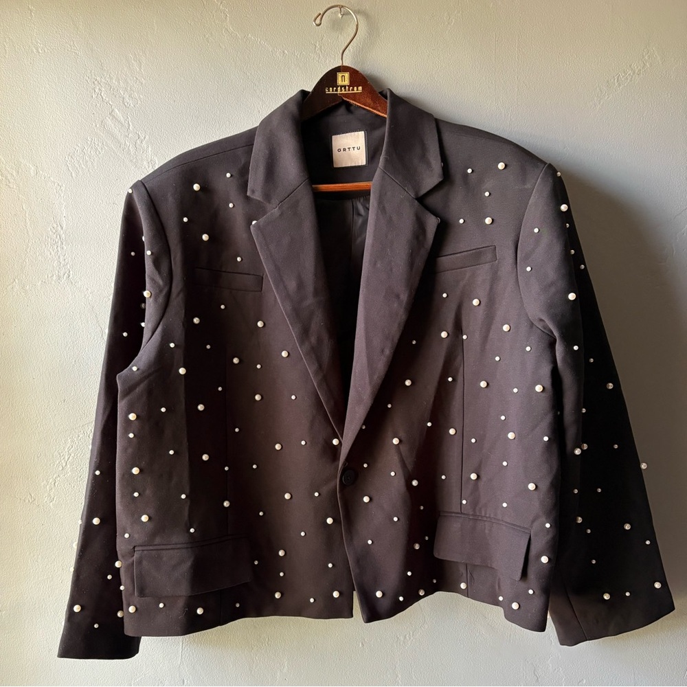 ORTTU Black Oversized Jacked with Pearl Accents ~ Size OS